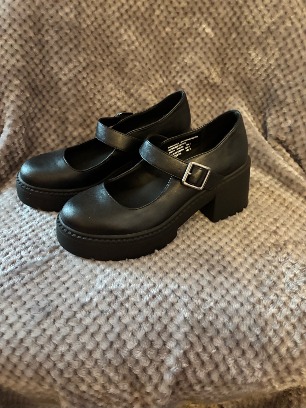 Women's Black Mary Jane Platform Heels with Buckle Strap